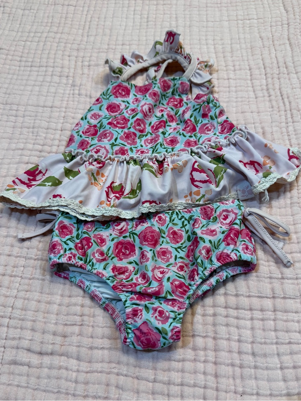 SweetHoney Pink Rose Ruffle Tankini Set